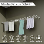 Homifly Metal Foldable Wall Mount Cloth Drying Stand with 30 Feet Rope/Wall Hanging Clothes Dryer Rack for Balcony & Indoor Use/Space Saving Wall Mounted Laundry Hanger(Silver)