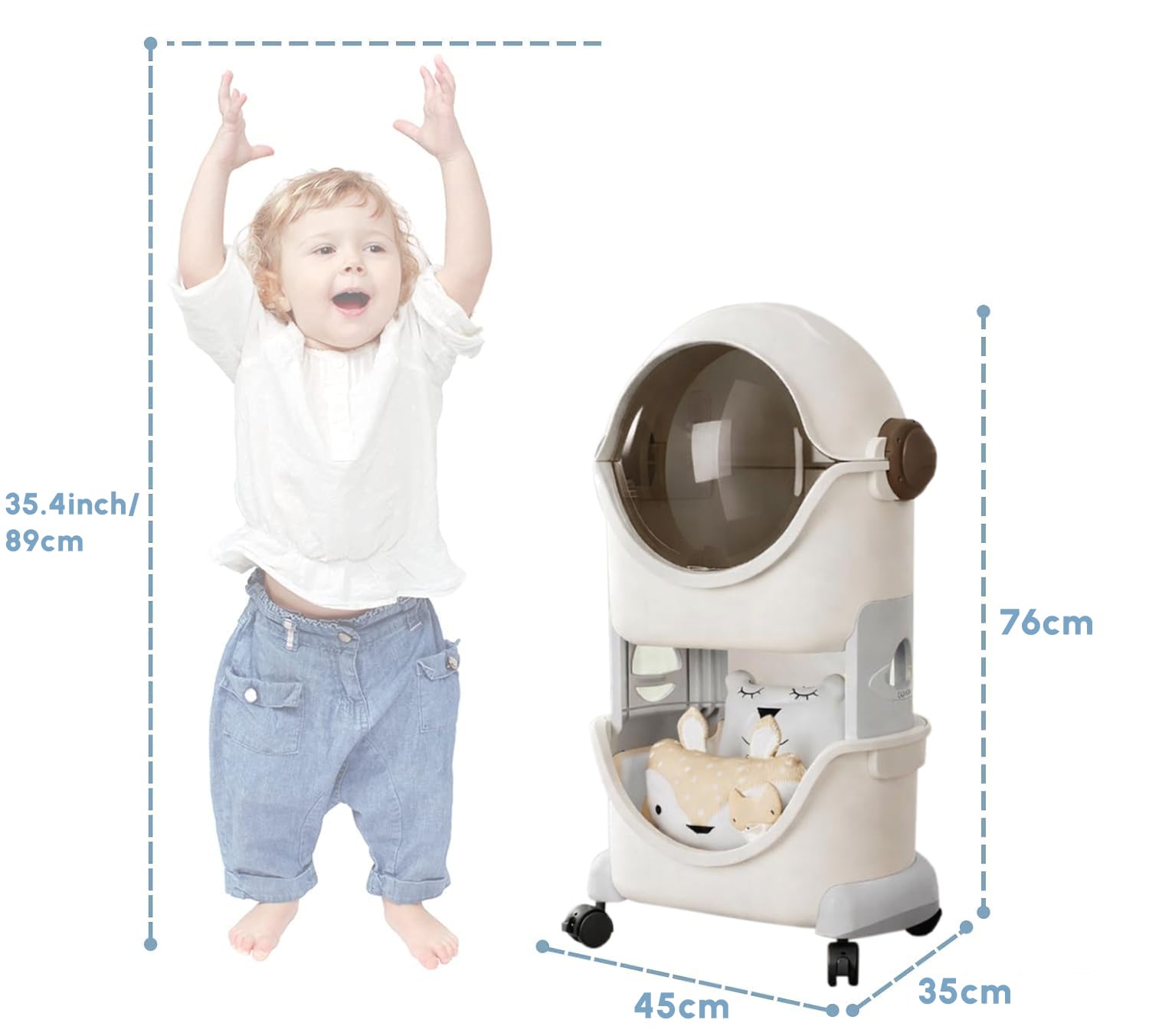HOMIFLY Spaceman Storage Organizer for Kid|Storage Box with 360-degree Rotating Wheels (Ivory & Grey)