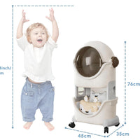 HOMIFLY Spaceman Storage Organizer for Kid|Storage Box with 360-degree Rotating Wheels (Ivory & Grey)