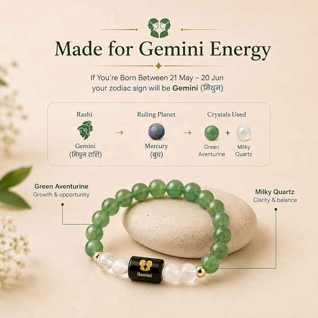 Gemini (मिथुन) - Zodiac Crystal Bracelet for Women & Men