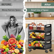 HOMIFLY Rolling Metal Utility Cart Heavy Durable Organizer Trolley for Kitchen/Bedroom/Office/Pantry (3 Tier)