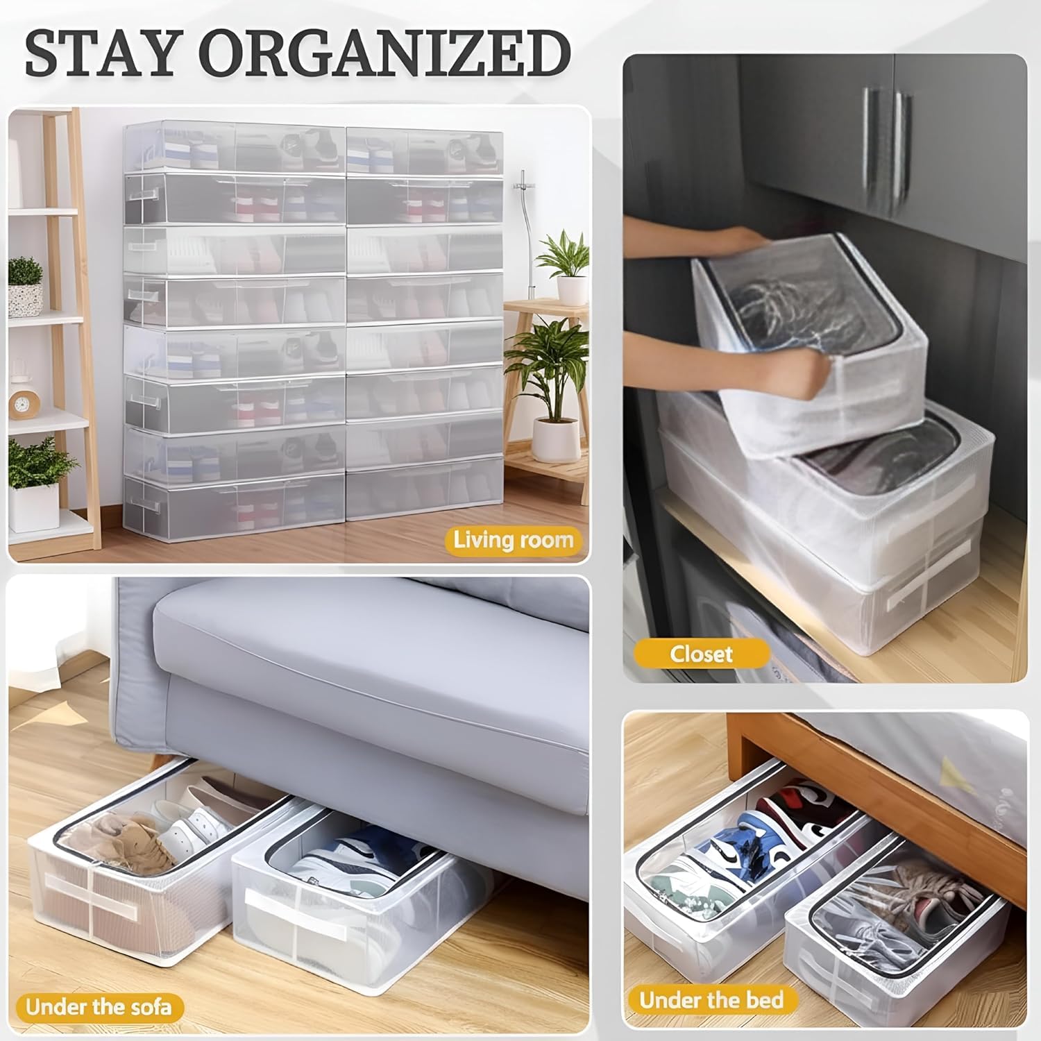 Foldable Shoe Storage organizer Box with Handle & Zippers