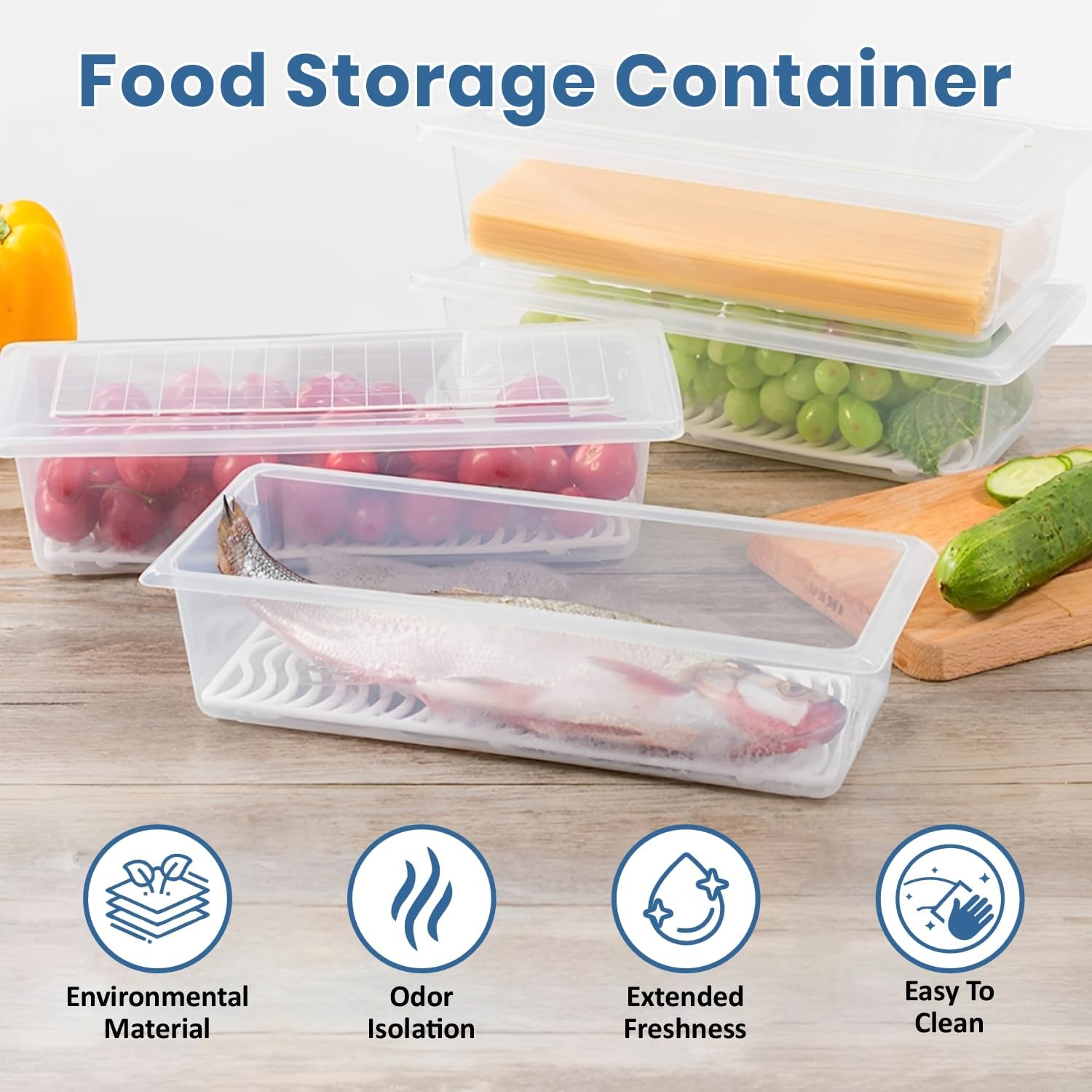 Homifly 1500ML Fridge Storage Containers Set of 6 with Removable Drain Plate & Lid | Leak-Proof Stackable Refrigerator Organizer Boxes for Vegetables, Fruits, Snacks|BPA Free, Easy to Clean& Reusable