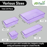 JD FRESH Polypropylene Set of 25 Drawer Organiser/Unbreakable Drawer Organizers/Dressing Table Organizer/Multi-Purpose Storage Boxes/Drawer Divider Tray for Kitchen/Bedroom/Office - (Purple)