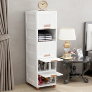 JD FRESH Plastic 4 Tier Foldable Organizer for Clothes/Modular Kitchen Storage Rack/Multipurpose Wardrobe for Cloth/Space Saving Closet for Bedroom/Stackable Cabinet/Almirah for Living Room(White)