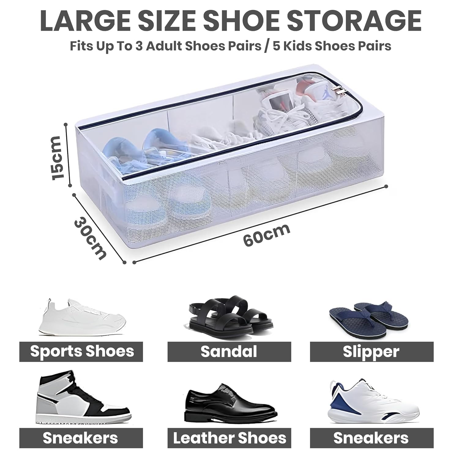 Foldable Shoe Storage organizer Box with Handle & Zippers