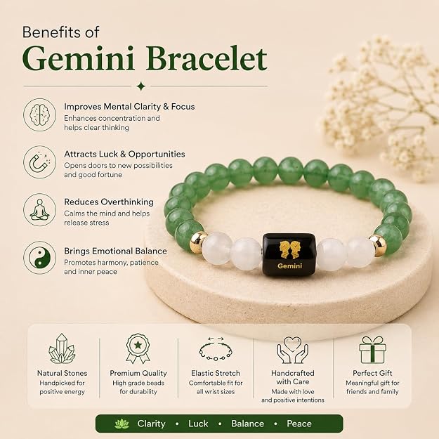 Gemini (मिथुन) - Zodiac Crystal Bracelet for Women & Men