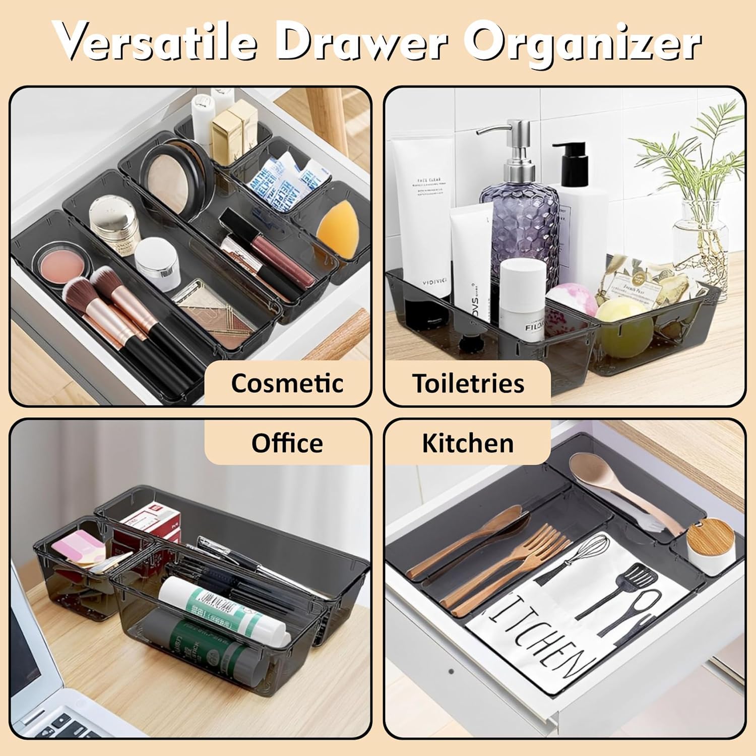 Homifly Polypropylene Drawer Organiser|Unbreakable Multi-Purpose Storage Boxes for Kitchen/Bedroom/Office