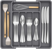 JD FRESH Expandable Slider Drawer Organizer/Kitchen Cutlery Tray/Plastic Storage Tray Kitchen Organization/Adjustable Cutlery & BPA Free Flatware Holder for Spoons, Forks, Knives/Grey (Pack of 1)