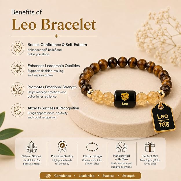 Leo (सिंह) - Zodiac Crystal Bracelet for Women & Men