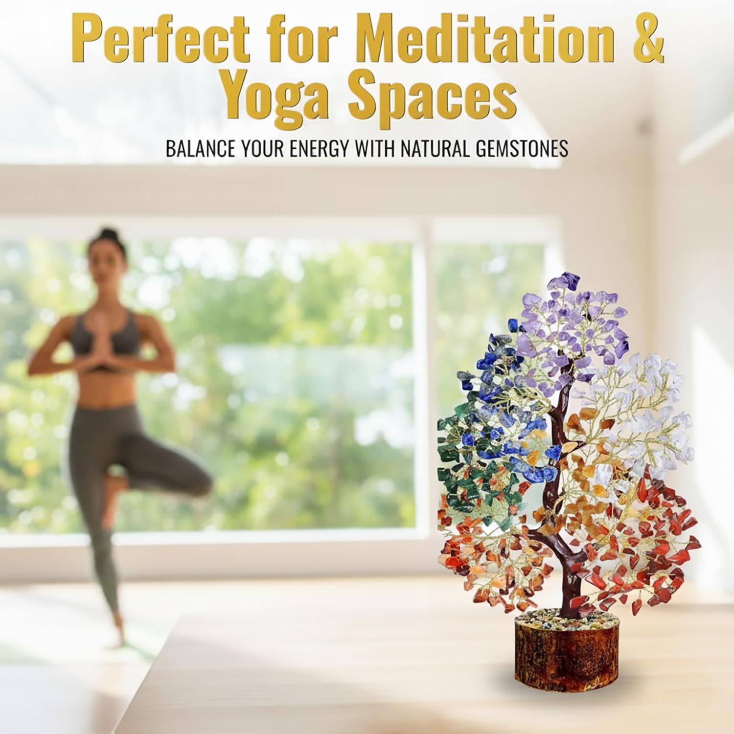 500 Beads, 7 Chakra Crystal Tree, Showpiece Good Luck and Positive Energy - Multicolor