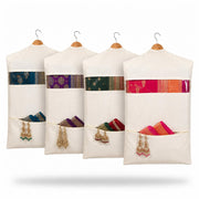 HOMIFLY Double Pocket Hanging Saree Bag/Cotton Clothes Bags for Storage/Hanging Cotton Saree Covers/Saree Stoarge Covers with Zip