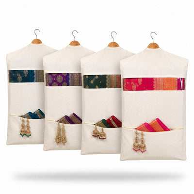 Double Pocket Hanging Saree Bag/Cotton Clothes Bags for Storage