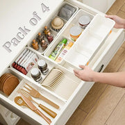 JD FRESH Plastic 6 Piece Expandable Drawer Organizers/Adjustable Storage Organiser/Drawer Divider Tray/Multi-Purpose Storage Drawer Boxes for Kitchen/Bedroom/Office(White)
