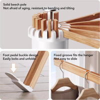 Homifly 360° Rotating Cloth Drying Rack|16 Wooden Foldable Cloth Hanging Stick (White)