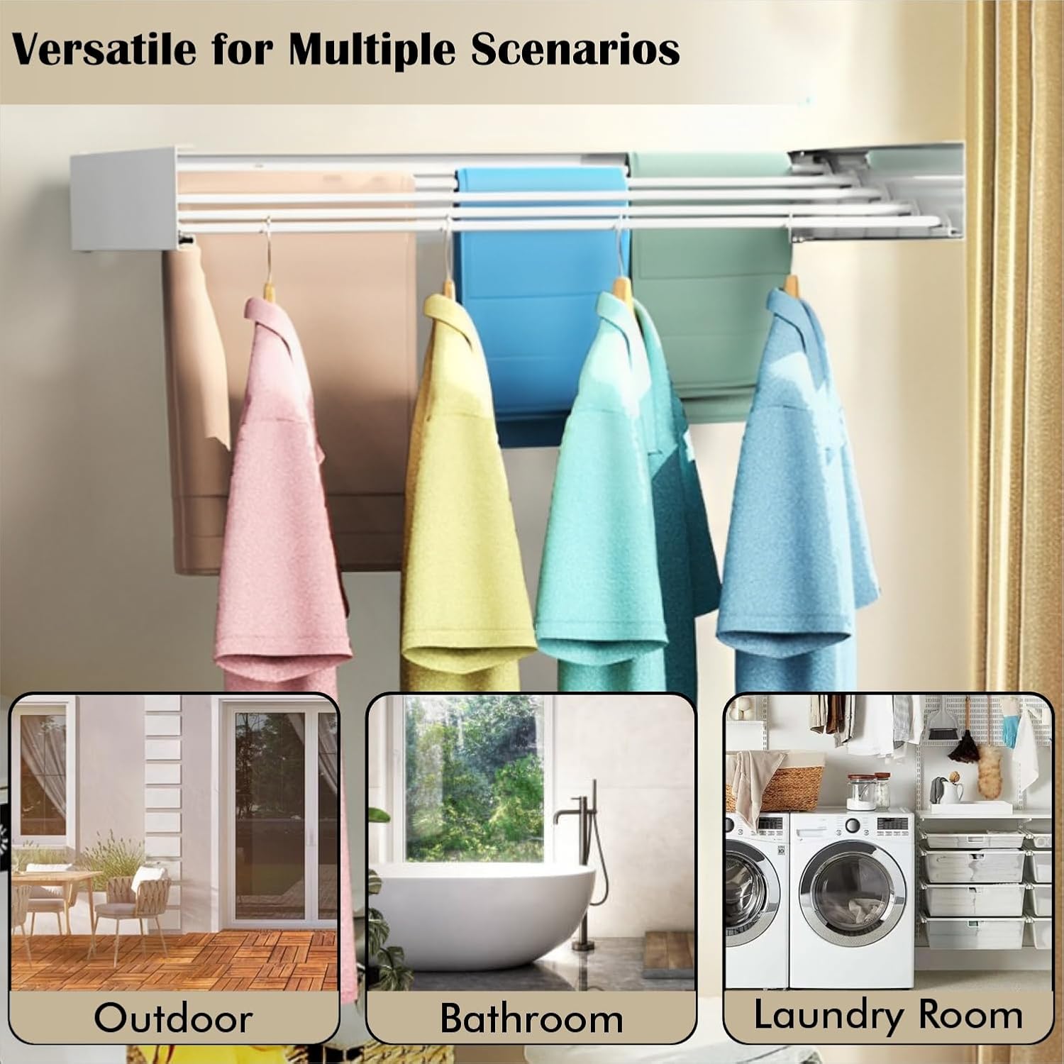 Homifly Metal Foldable Wall Mount Cloth Drying Stand with 5 Rods | Indoor | Outdoor