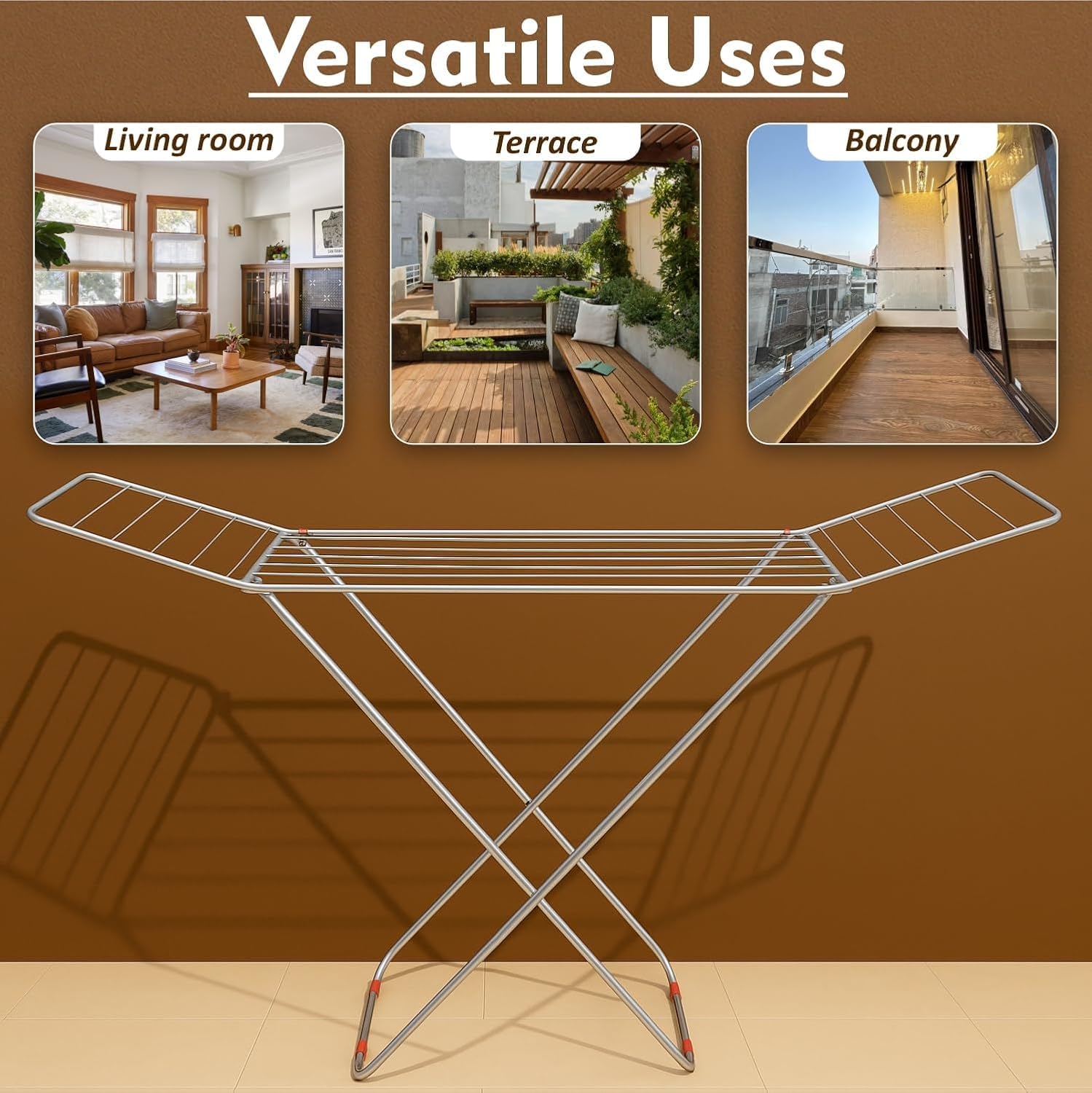 Homifly Stainless Steel Foldable Clothes Drying Stand|58 Feet Stand|Indoor & Outdoor - Silver