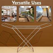 Homifly Stainless Steel Foldable Clothes Drying Stand/58 Feet Drying Rack with Drying Rails/Portable Cloth Dryer Stand for Laundry/Strong Cloth Hanger Stand for Balcony/Indoor & Outdoor - Silver