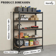 HOMIFLY 5-Tier Extra Large Metal Shelf Rack/72x36x12 InchAdjustable Boltless Shelving Unit/Heavy Duty Display Rack Organizer for Garage/Kitchen/Warehouse/Tool-Free Assembly and Rust-Resistant