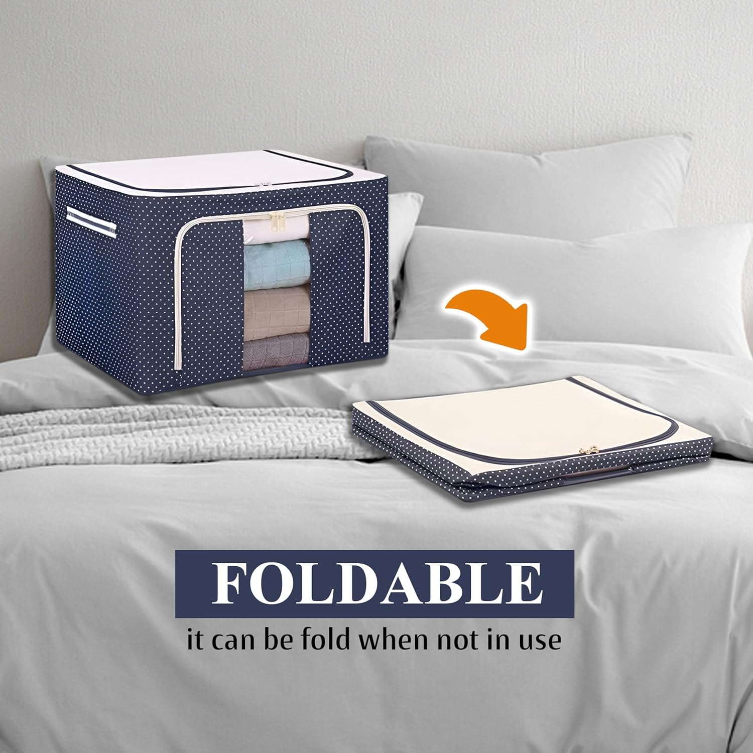 66 Liters Foldable Cloth Storage Box (Steel Frame, Blue)