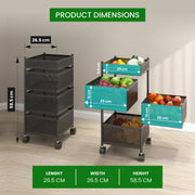 JD FRESH 4-Tier Metal Rotating Kitchen Trolley with 360-Degree Rotating Wheels/Spice Rack/Vegetable & Fruit Storage/Organizer Holder/Onion-Potato Storage Basket for Kitchen/Vegetable Storage Stand