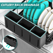 JD FRESH Dish Drying Rack with Drainer Tray | Steel Bartan Stand for Kitchen | Anti-Rust, Smart Drain Outlet | Detachable Cutlery Holder | Countertop Utensils Organizer | Black (42x32x13 CM)