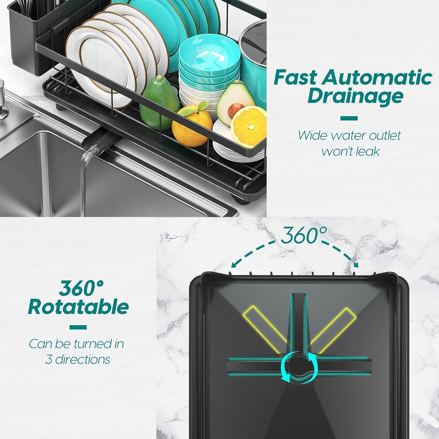 Anti-Rust Dish Drying Rack with Cutlery Holder & Drainer Tray