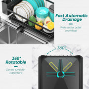 JD FRESH Dish Drying Rack with Drainer Tray | Steel Bartan Stand for Kitchen | Anti-Rust, Smart Drain Outlet | Detachable Cutlery Holder | Countertop Utensils Organizer | Black (42x32x13 CM)
