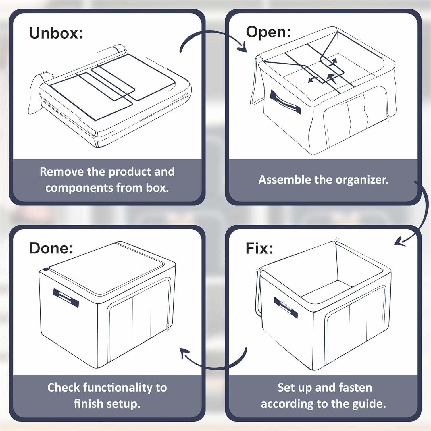 66 Liters Foldable Cloth Storage Box (Steel Frame, Blue)