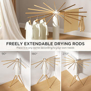 Homifly 360° Rotating Cloth Drying Rack/16 Wooden Foldable Cloth Hanging Stick/Space Saving Stand for Cloth Drying/Tripod Portable Laundry Hanger for Balcony/Bathroom (White)