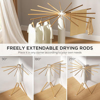 Homifly 360° Rotating Cloth Drying Rack|16 Wooden Foldable Cloth Hanging Stick (White)