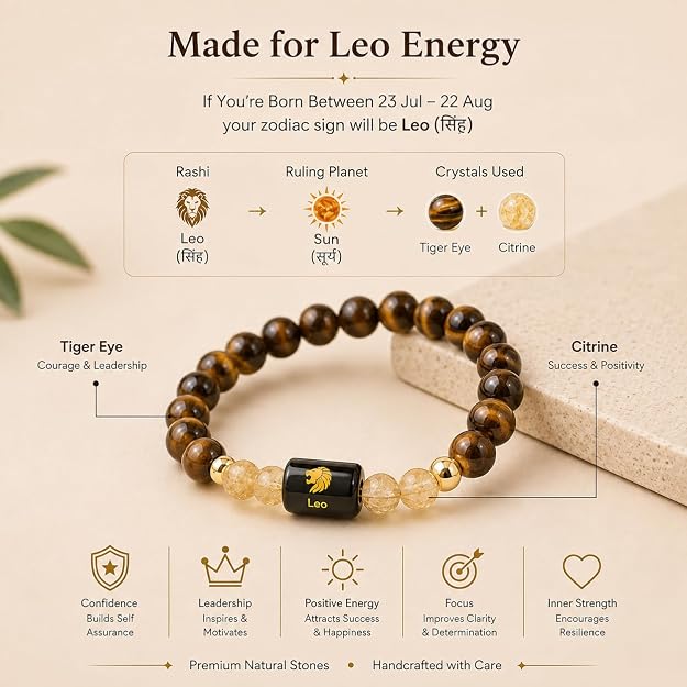 Leo (सिंह) - Zodiac Crystal Bracelet for Women & Men