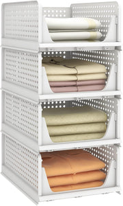 HOMIFLY Large Foldable Cloth Storage Organizer/Stackable Wardrobe Organizer For Clothes/Multipurpose Sliding Basket/Rack Organiser for Storage/Shirt Stacker Box (44 x 33 x 72 cm, White)