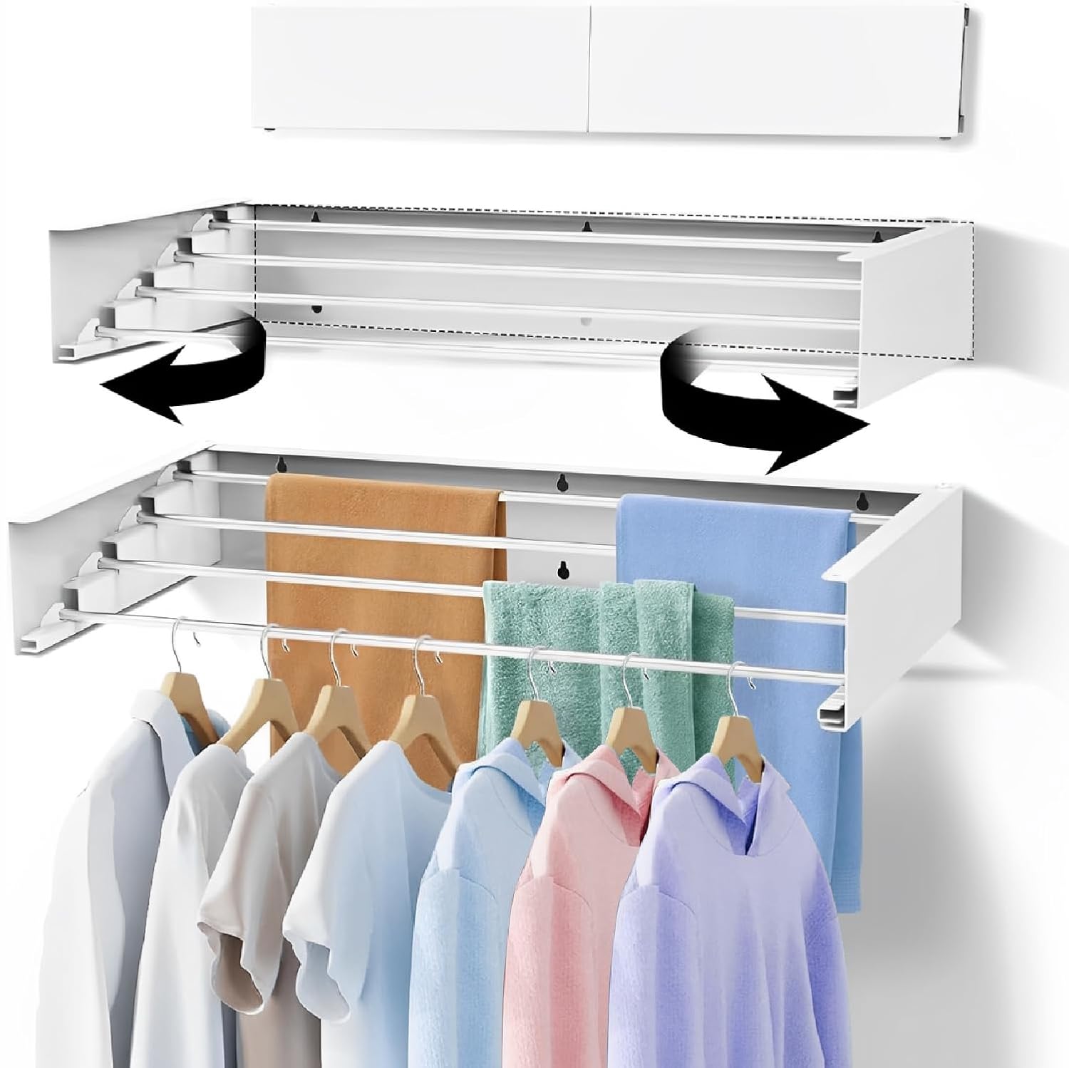 Homifly Metal Foldable Wall Mount Cloth Drying Stand with 5 Rods | Indoor | Outdoor