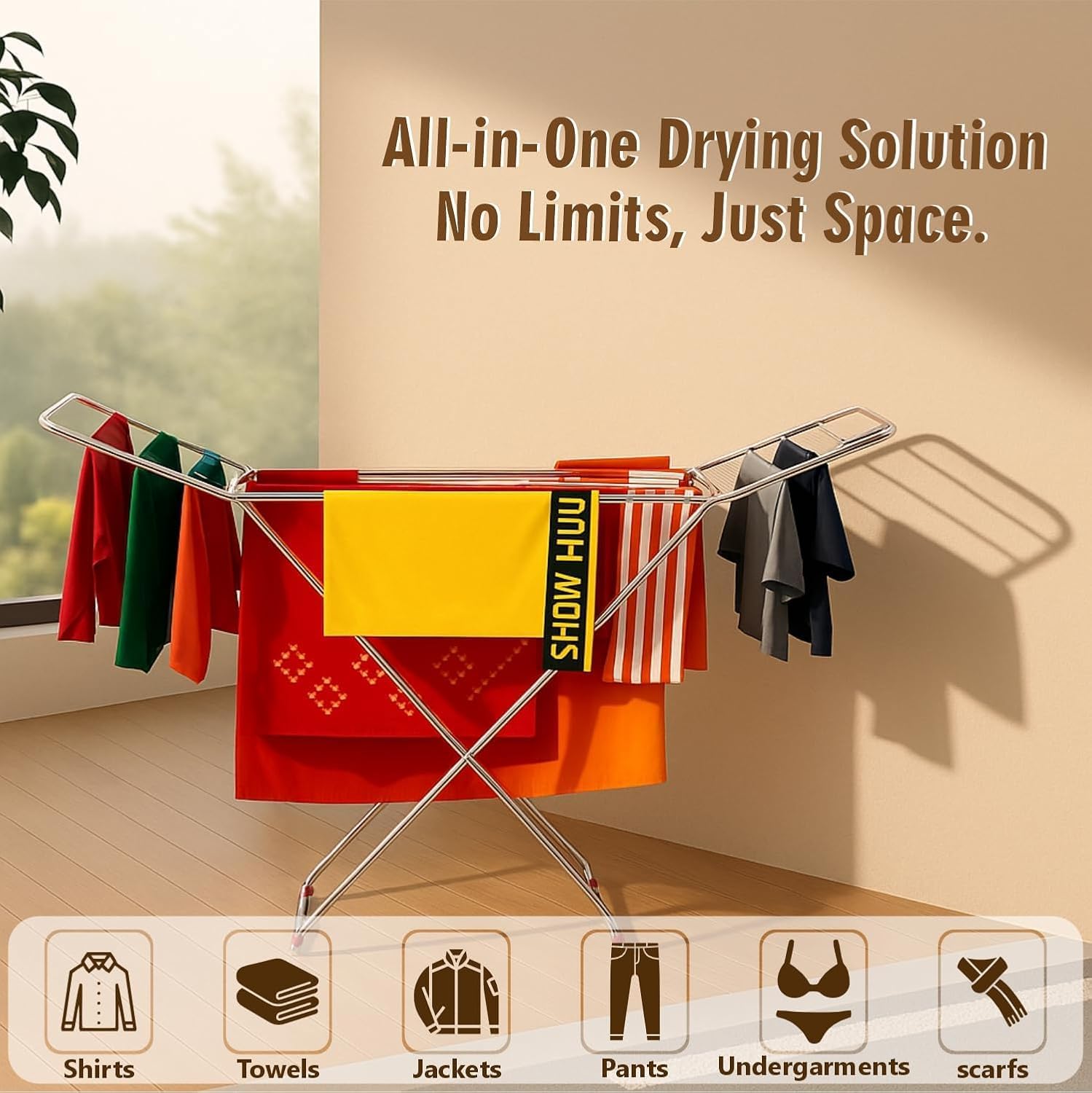 Homifly Stainless Steel Foldable Clothes Drying Stand|58 Feet Stand|Indoor & Outdoor - Silver