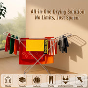 Homifly Stainless Steel Foldable Clothes Drying Stand/58 Feet Drying Rack with Drying Rails/Portable Cloth Dryer Stand for Laundry/Strong Cloth Hanger Stand for Balcony/Indoor & Outdoor - Silver