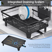 JD FRESH Dish Drying Rack with Drainer Tray | Steel Bartan Stand for Kitchen | Anti-Rust, Smart Drain Outlet | Detachable Cutlery Holder | Countertop Utensils Organizer | Black (42x32x13 CM)