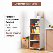 JD FRESH 1 Tier Foldable Plastic Rack for Storage/Kitchen Cupboard/Versatile and Sturdy Wardrobe for Clothes/Multipurpose Storage Organizer/Closet for Bedroom/Living Room/Laundry Room (Transparent)