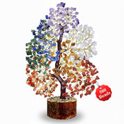 JD FRESH Feng Shui 7 Chakra Crystal Tree with Golden Money Bag Base/Natural Gemstone Decorative Showpiece Bonsai Tree for Home & Office Décor, Good Luck Diwali Gift, Wealth & Prosperity