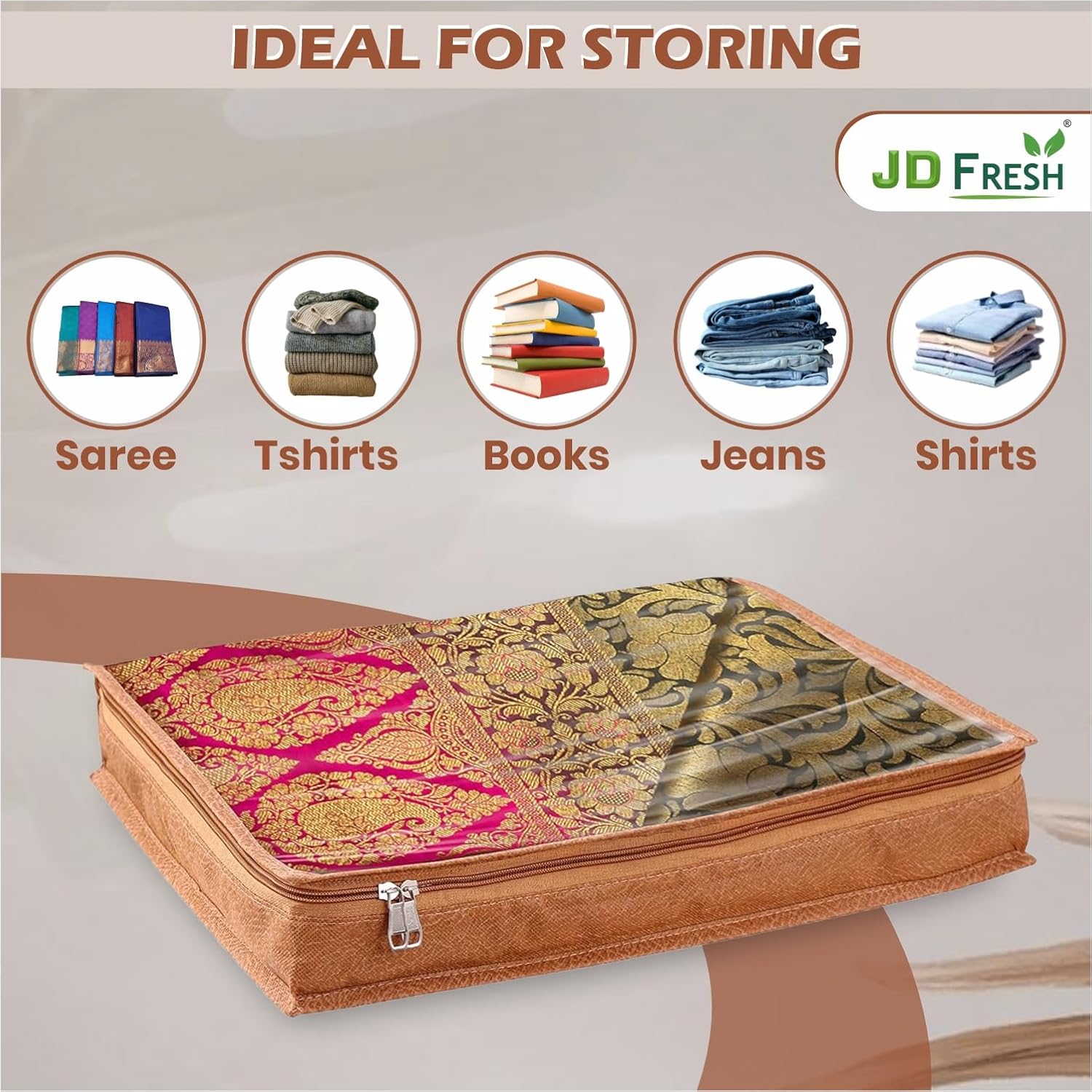 Homifly Non Woven Saree Covers For Storage|Saree Bags with Zip|Multi Purpose Lehenga Storage Bag (16.5x13x3 Inch)