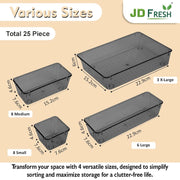 JD FRESH Polypropylene Set of 25 Drawer Organiser/Unbreakable Drawer Organizers/Dressing Table Organizer/Multi-Purpose Storage Boxes/Drawer Divider Tray for Kitchen/Bedroom/Office - (Black)