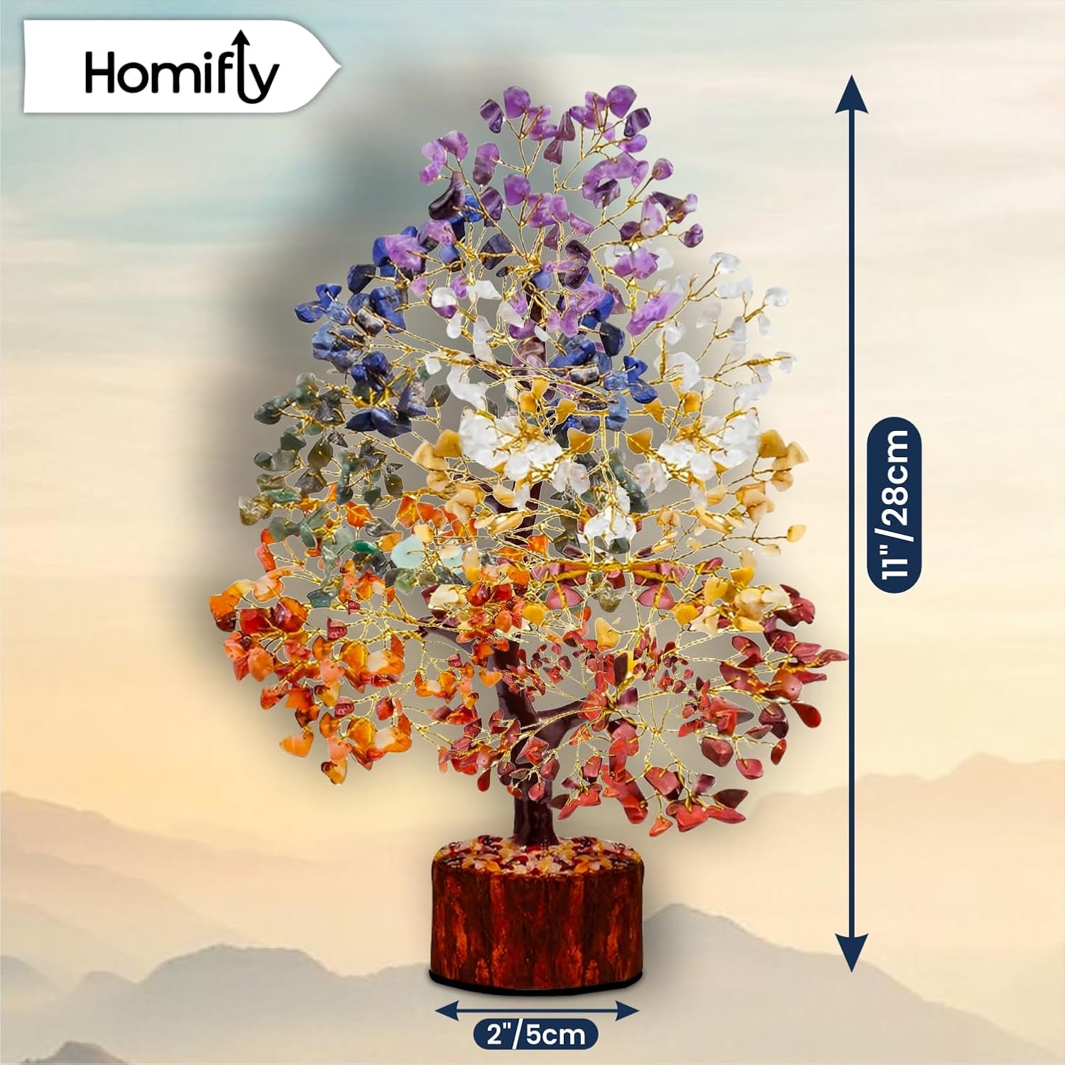 Homifly 7 Chakra Crystal Tree, Showpiece Good Luck and Positive Energy Multicolor