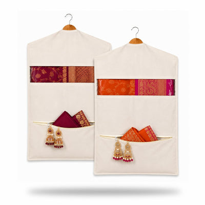 Double Pocket Hanging Saree Bag/Cotton Clothes Bags for Storage