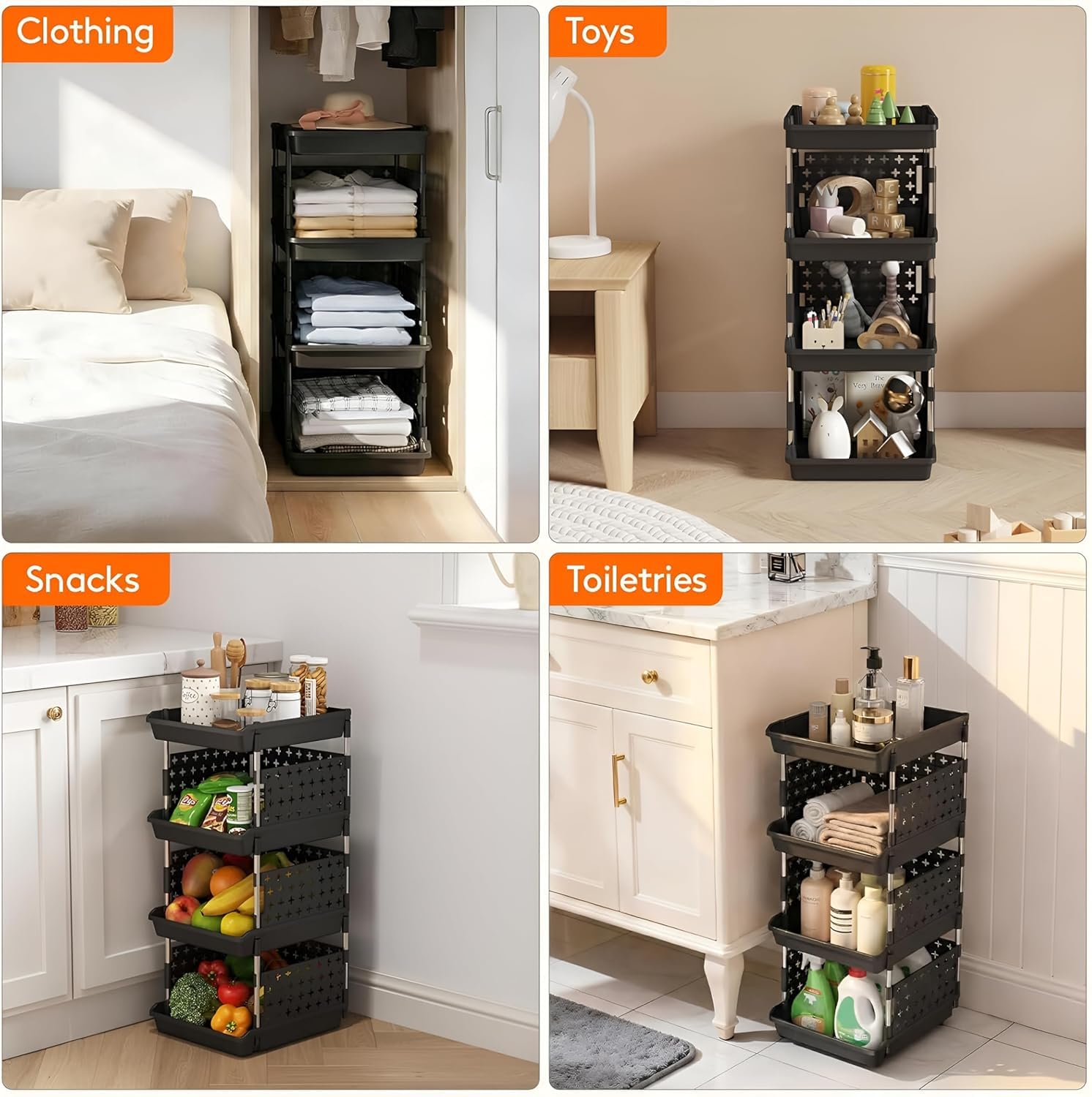 Plastic Storage Rack Organizer-Black