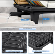JD FRESH Dish Drying Rack with Drainer Tray | Steel Bartan Stand for Kitchen | Anti-Rust, Smart Drain Outlet | Detachable Cutlery Holder | Countertop Utensils Organizer | Black (42x32x13 CM)