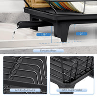 Anti-Rust Dish Drying Rack with Cutlery Holder & Drainer Tray