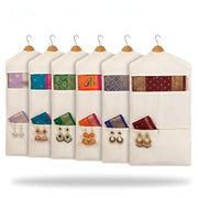 HOMIFLY Double Pocket Hanging Saree Bag/Cotton Clothes Bags for Storage/Hanging Cotton Saree Covers/Saree Stoarge Covers with Zip