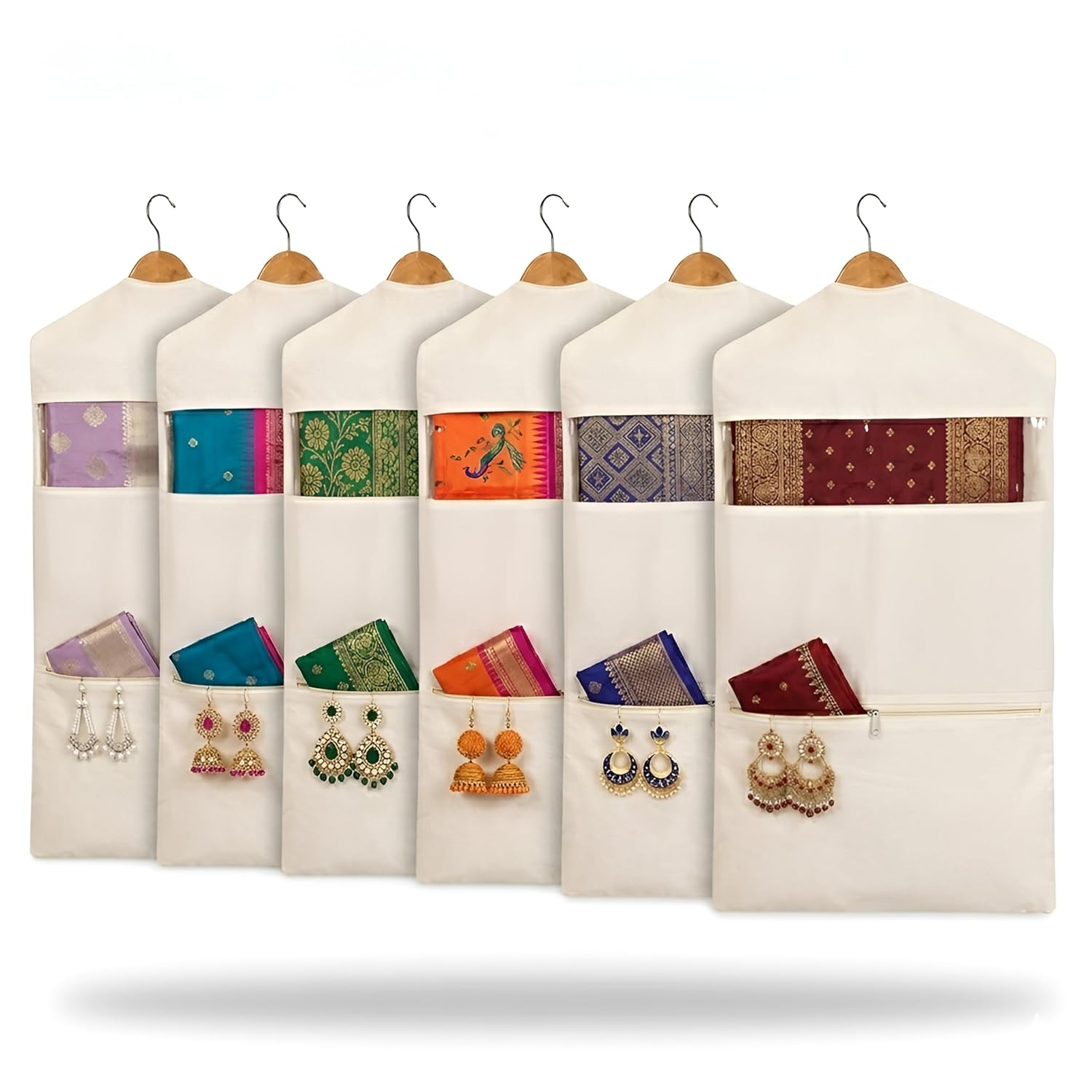 Double Pocket Hanging Saree Bag/Cotton Clothes Bags for Storage