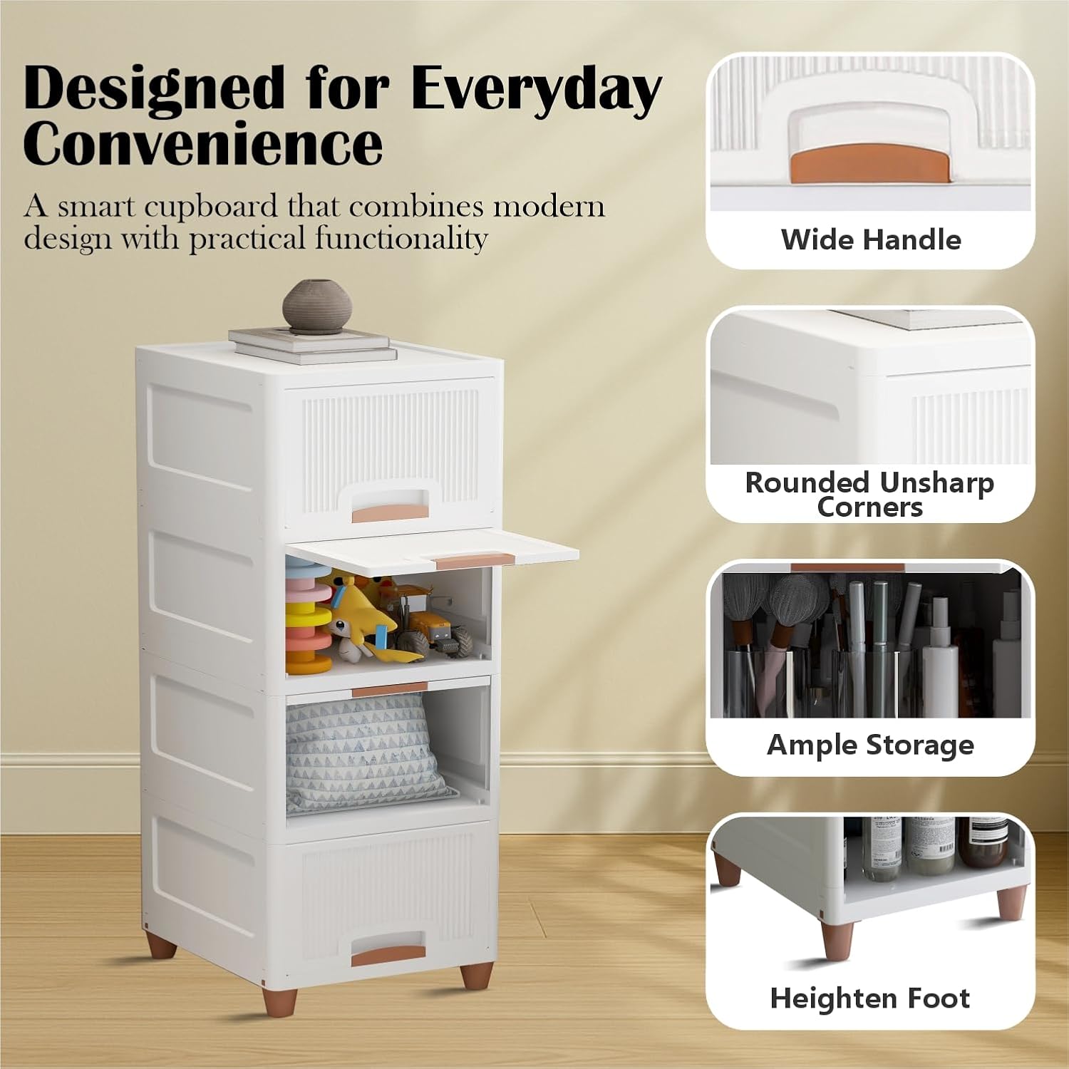 Homifly Plastic Foldable Organizer for Clothes|Multipurpose Wardrobe for Cloth|Almirah for Living Room(White)