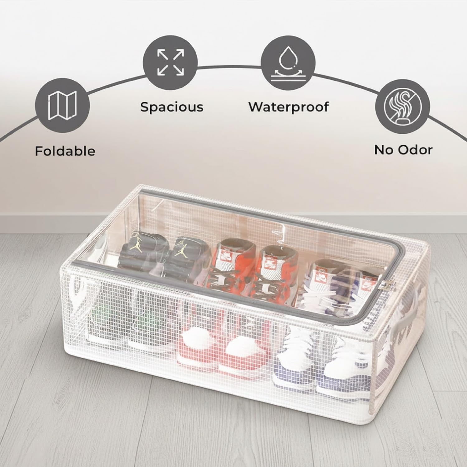 Foldable Shoe Storage organizer Box with Handle & Zippers